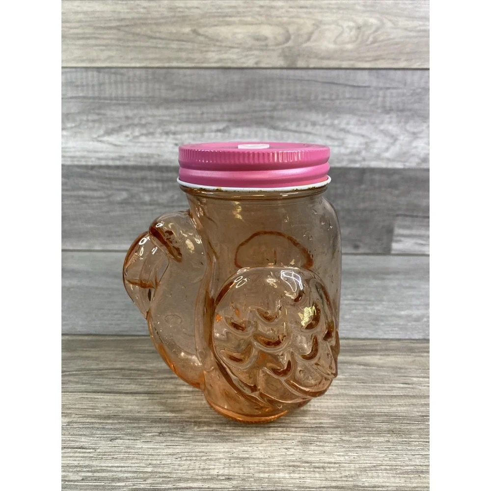 Pink Flamingo Mason Jar With Pink Lid ‎ No Straw